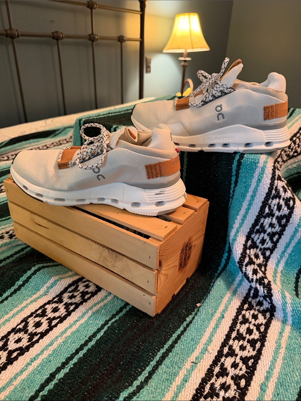 On Running Women’s White Sneakers with Tan Accents - Picture 6 of 9